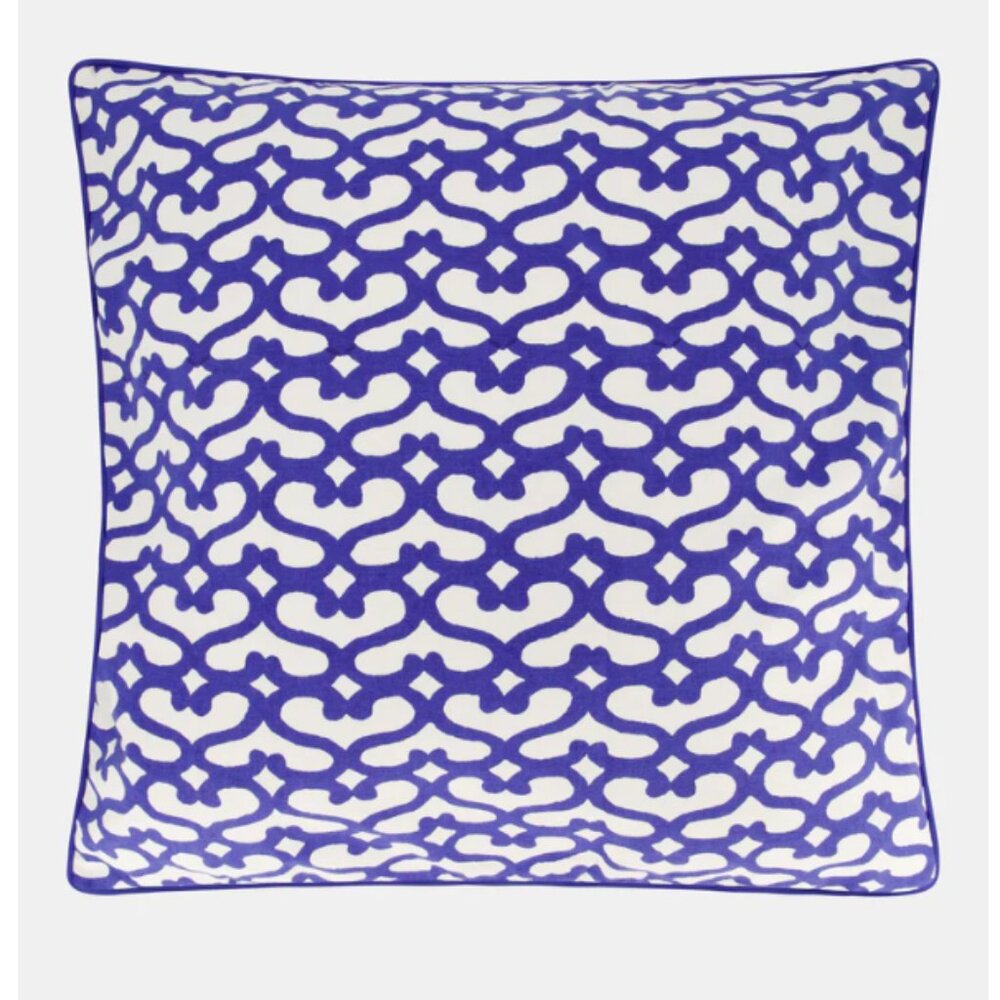 Roberta Roller Rabbit Indigo and White Patterned Pillow